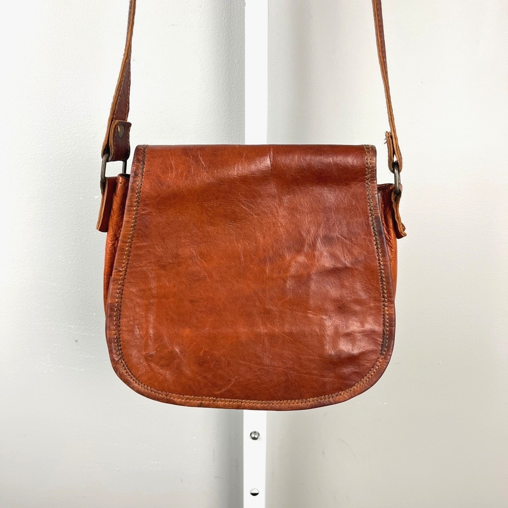 Leather Crossbody Messenger Satchel Shoulder Bag Purse Boho Vintage Brown